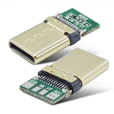 ประเภท C 16Pin ทอง plated USB C ผู้ชายเชื่อมต่อ solder สายไฟกับข้อมูล + การชาร์จฟังก์ชัน