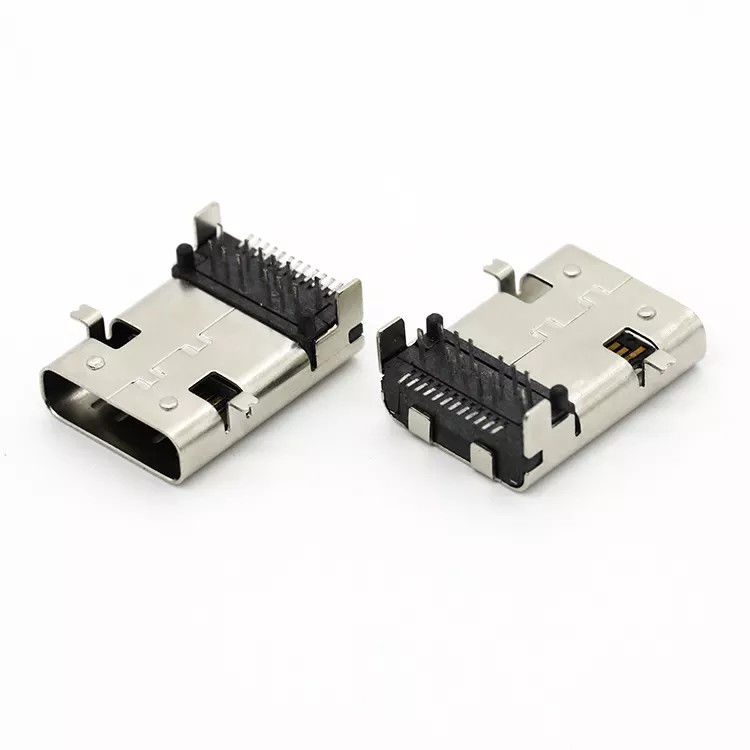 ขั้วต่อ USB หญิงโลหะผสมทองแดง SMT ประเภท 24 พิน USB 3.1 C ซ็อกเก็ต
