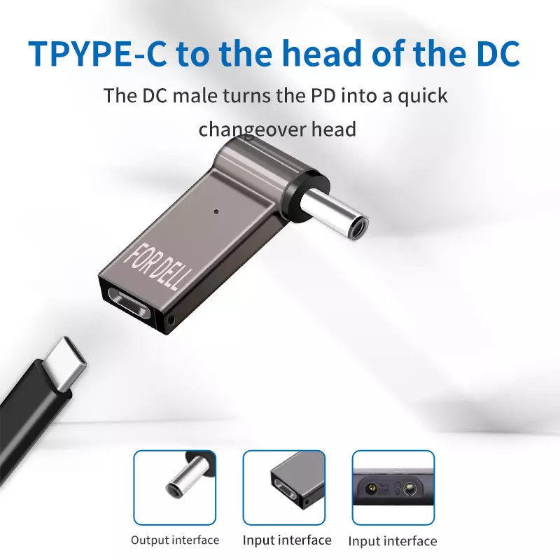 หัวแปลงปลั๊ก 100w Type C เป็น Video Round Quick Charge Male 18.5v - 20v