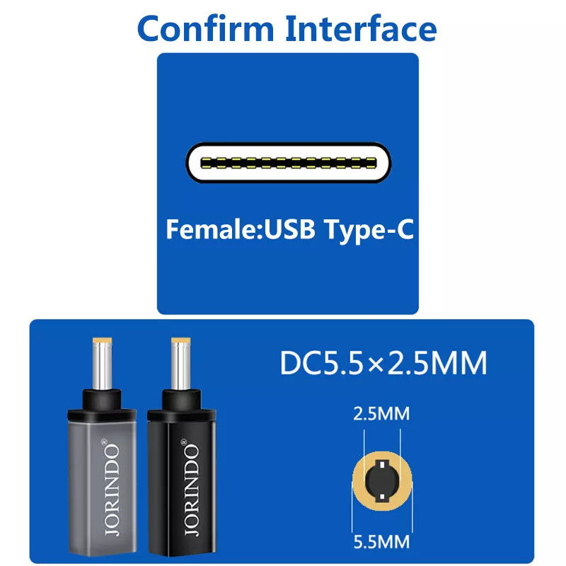 100W USB Type C หญิงถึง DC 5.5x2.5 มม. ชาย PD Connector ชาร์จเร็วอย่างรวดเร็ว