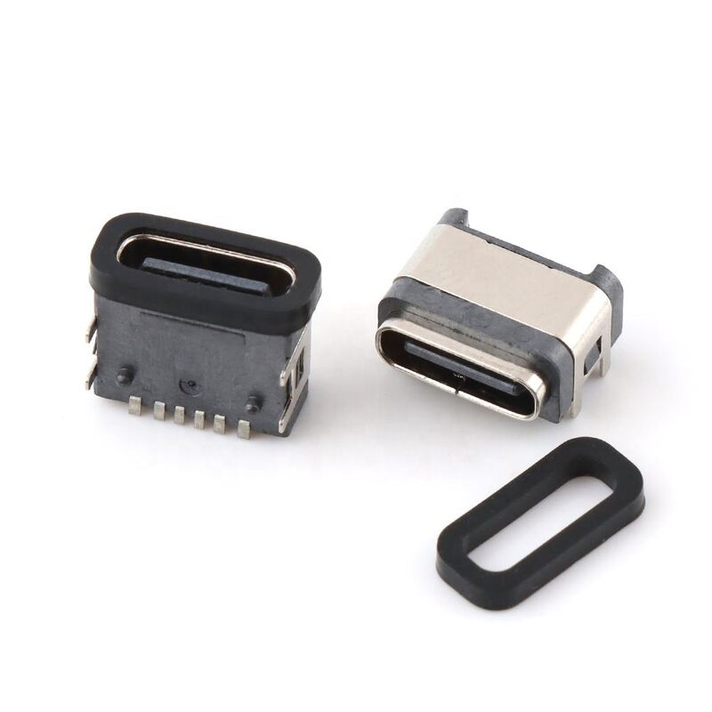 กันน้ํา dip Usb Connector 6pin หญิงมุมขวา กันน้ําประเภท-c