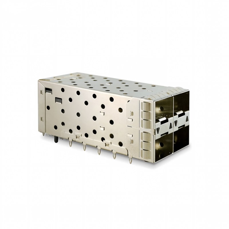 ขั้วต่อ SFP+ 2x2 แบบ Press-Fit 80พิน Small Form-factor Pluggable Plus Stacked 2-by-1 Multi-Port SFP+ Connector พร้อมพอร์ต Lightpipe