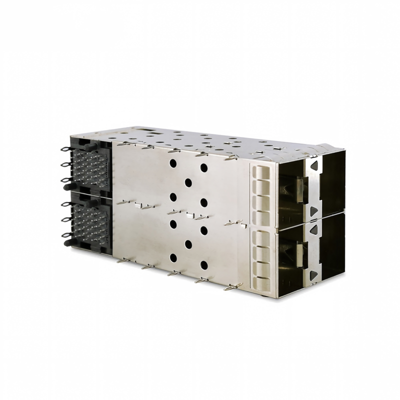 ขั้วต่อ SFP+ 2x2 แบบ Press-Fit 80พิน Small Form-factor Pluggable Plus Stacked 2-by-1 Multi-Port SFP+ Connector พร้อมพอร์ต Lightpipe