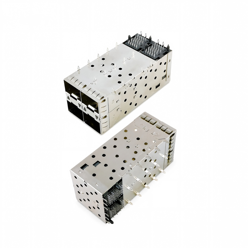 ขั้วต่อ SFP+ 2x2 แบบ Press-Fit 80พิน Small Form-factor Pluggable Plus Stacked 2-by-1 Multi-Port SFP+ Connector พร้อมพอร์ต Lightpipe