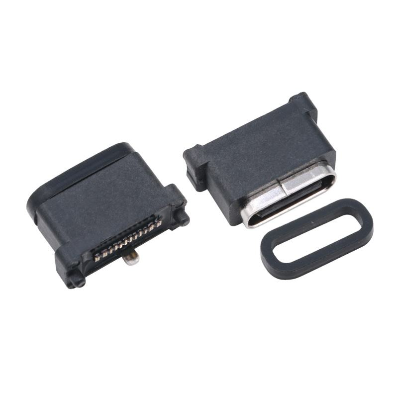 ขั้วต่อตัวเมีย USB 3.2 Type-C 40 Gbps กันน้ำ ซ็อกเก็ต U4 24 พิน SMT DIP PCB ชุบทอง สเตนเลสสตีล 5A 100V AC