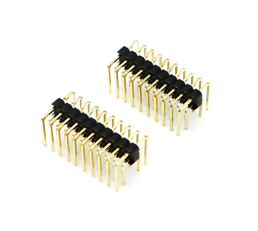 2.54mm Pitch Male Pin Header Double Row Right Angle PCB ไนลอน SQ0.64mm H2.5mm 2*1P-2*40P