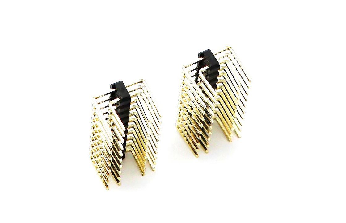 2.54mm Pitch Male Pin Header Double Row Right Angle PCB ไนลอน SQ0.64mm H2.5mm 2*1P-2*40P