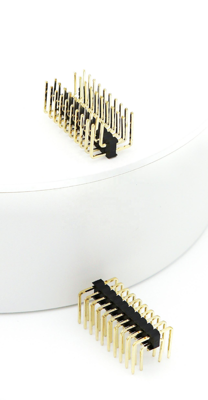 2.54mm Pitch Male Pin Header Double Row Right Angle PCB ไนลอน SQ0.64mm H2.5mm 2*1P-2*40P