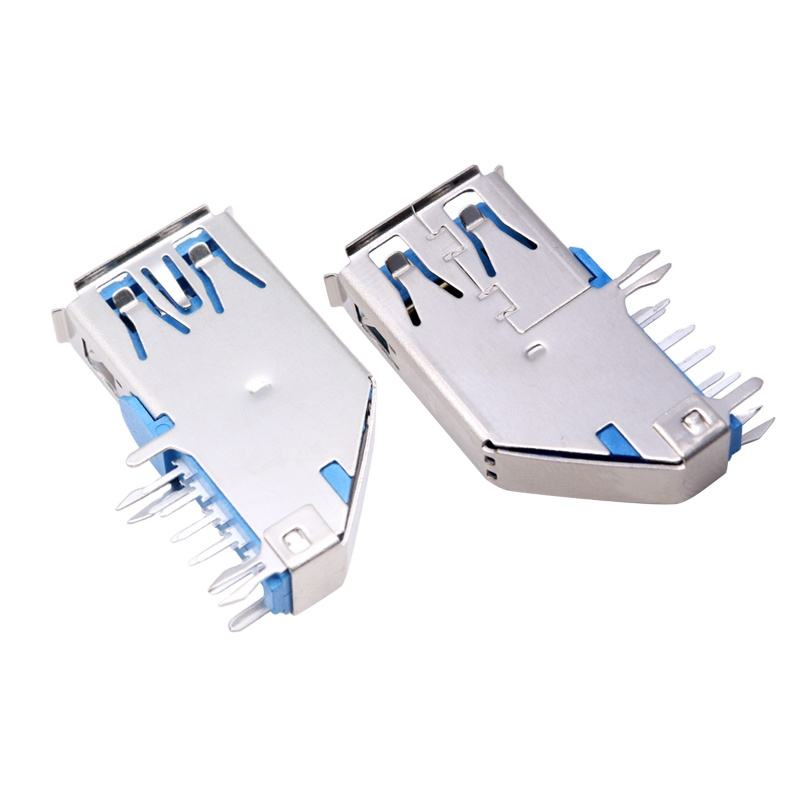 USB 3.0AF Female DIP 90 Degree Side Insert Reverse Curly Edge 1.5A High Current Premium Connector