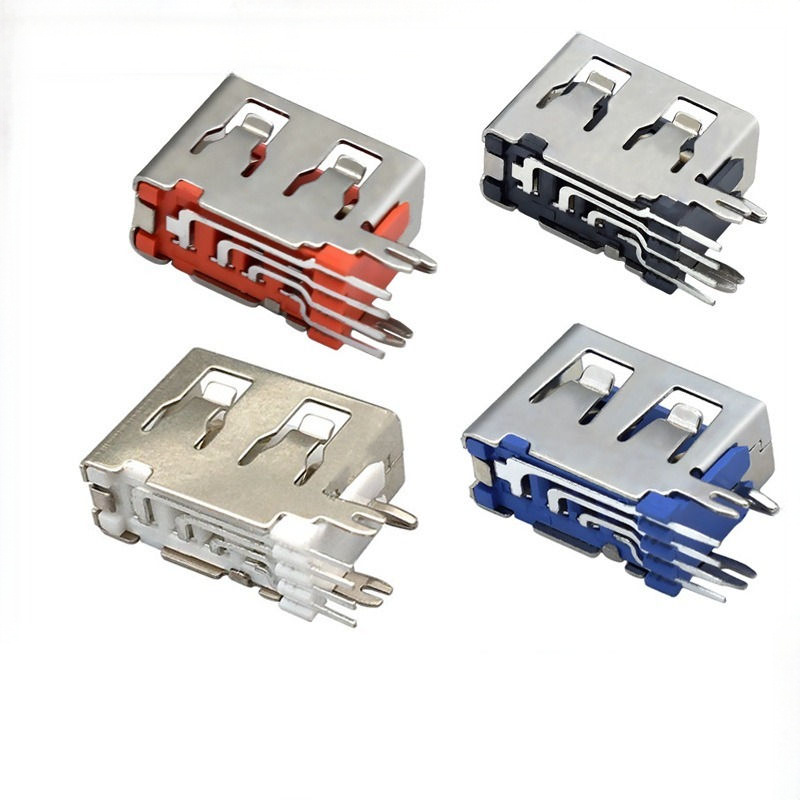 USB Type A Female Short Body 10.0 Insert Black White Orange Plastic 90 Degree Bend Connector