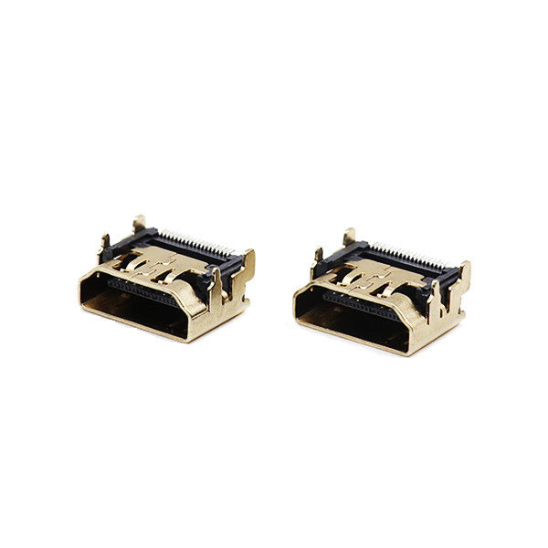UL94V-0 ขั้วต่อสาย HDMI ขั้วต่อ 19 พินชนิดขั้วต่อ SMT ชนิด SGS ไม่มีหู
